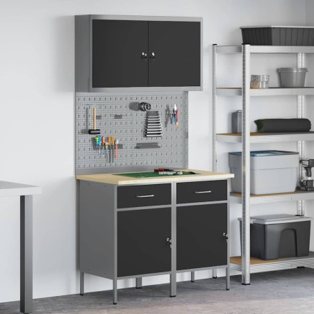 Set di 5 pezzi di armadio da lavoro e pannello forato MDF e metallo nero