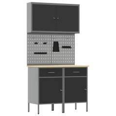 Set di 5 pezzi di armadio da lavoro e pannello forato MDF e metallo nero
