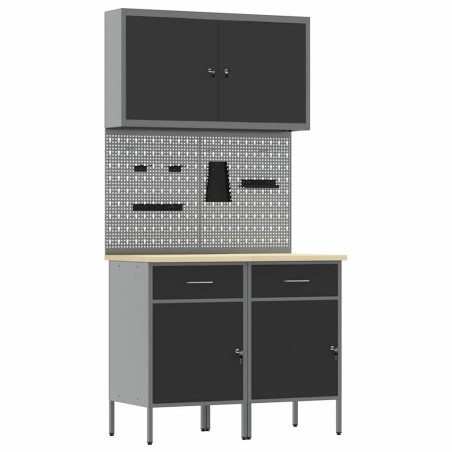 Set di 5 pezzi di armadio da lavoro e pannello forato MDF e metallo nero