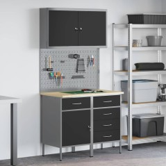 vidaXL Set di Banchi da Lavoro da 5 Pezzi in Acciaio Nero