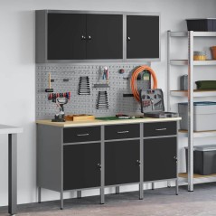 vidaXL Set di banchi da lavoro 8 pezzi in acciaio nero