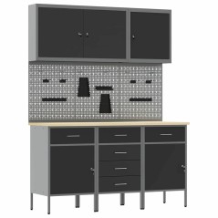 Set di armadi da lavoro e pannelli pegboard neri in MDF e metallo da 8 pezzi