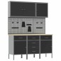 Set di armadi da lavoro e pannelli pegboard neri in MDF e metallo da 8 pezzi