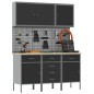Set di armadi da lavoro e pannelli pegboard neri in MDF e metallo da 8 pezzi