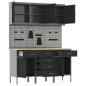 Set di armadi da lavoro e pannelli pegboard neri in MDF e metallo da 8 pezzi