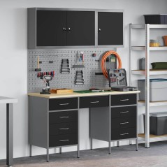 vidaXL Set Armadio e Pegboard da 8 Pezzi Nero in MDF e Metallo