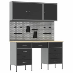 vidaXL Set Armadio e Pegboard da 8 Pezzi Nero in MDF e Metallo