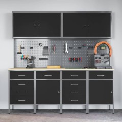 Set di 10 pezzi di armadietti e pannelli pegboard vidaXL in MDF e Metallo Nero