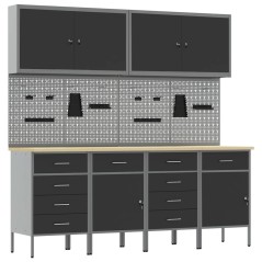 Set di 10 pezzi di armadietti e pannelli pegboard vidaXL in MDF e Metallo Nero