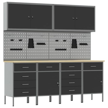 Set di 10 pezzi di armadietti e pannelli pegboard vidaXL in MDF e Metallo Nero