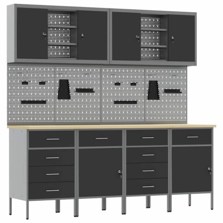 Set di 10 Pezzi di Armadietto e Pannello forato vidaXL Nero MDF e Metallo