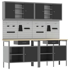 Set di 8 banchi da lavoro in acciaio nero