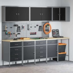 Set di 12 Pezzi di Mobile da Lavoro e Pannello Forato Nero in MDF e Metallo