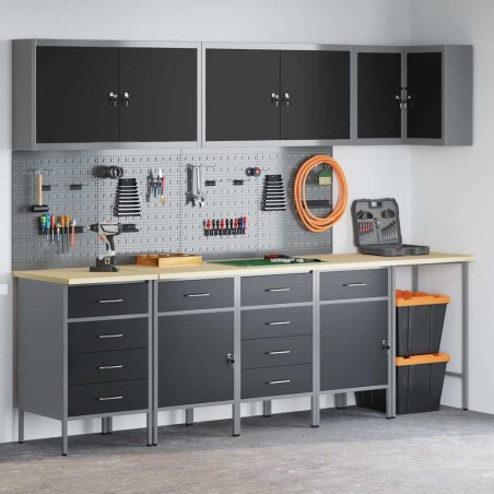 Set di 12 Pezzi di Mobile da Lavoro e Pannello Forato Nero in MDF e Metallo