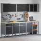 Set di 12 Pezzi di Mobile da Lavoro e Pannello Forato Nero in MDF e Metallo Set di 12 Pezzi di Mobile da Lavoro e Pannello Forato Nero in MDF e Metallo