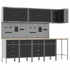 Set di 12 Pezzi di Mobile da Lavoro e Pannello Forato Nero in MDF e Metallo