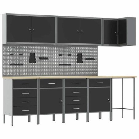 Set di 12 Pezzi di Mobile da Lavoro e Pannello Forato Nero in MDF e Metallo