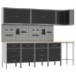 Set di 12 Pezzi di Mobile da Lavoro e Pannello Forato Nero in MDF e Metallo Set di 12 Pezzi di Mobile da Lavoro e Pannello Forato Nero in MDF e Metallo