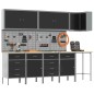 Set di 12 Pezzi di Mobile da Lavoro e Pannello Forato Nero in MDF e Metallo Set di 12 Pezzi di Mobile da Lavoro e Pannello Forato Nero in MDF e Metallo