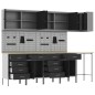 Set di 12 Pezzi di Mobile da Lavoro e Pannello Forato Nero in MDF e Metallo Set di 12 Pezzi di Mobile da Lavoro e Pannello Forato Nero in MDF e Metallo