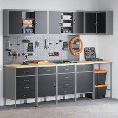 vidaXL Set da 12 Pezzi per Armadio da Lavoro e Pannello Perforato Nero in MDF e Metallo