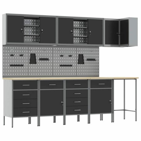 vidaXL Set da 12 Pezzi per Armadio da Lavoro e Pannello Perforato Nero in MDF e Metallo