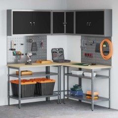 Set di 10 pezzi per la conservazione degli attrezzi vidaXL Tavolo Nero in Legno Ingegnerizzato e Metallo