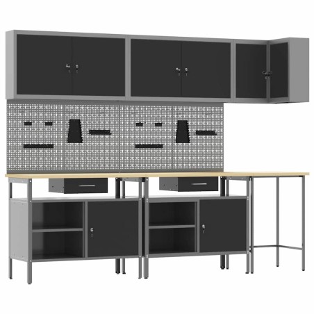 Set Tavolo Strumenti 10 Pezzi in Legno e Metallo Nero