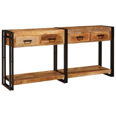 vidaXL Tavoli consolle con cassetto 2 pcs Marrone Legno: Acacia solida