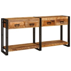 vidaXL Tavoli consolle con cassetto 2 pcs Marrone Legno: Acacia solida