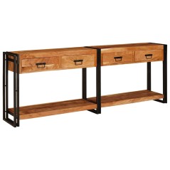vidaXL Tavoli consolle 2 pcs Marrone Legno massello di acacia