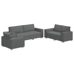 Set di divani a 3 pezzi con cuscini in tessuto grigio scuro
