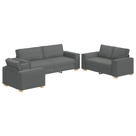 Set di divani a 3 pezzi con cuscini in tessuto grigio scuro