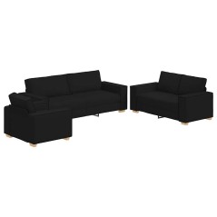 Set Divano a 3 Pezzi con Cuscini in Tessuto Nero