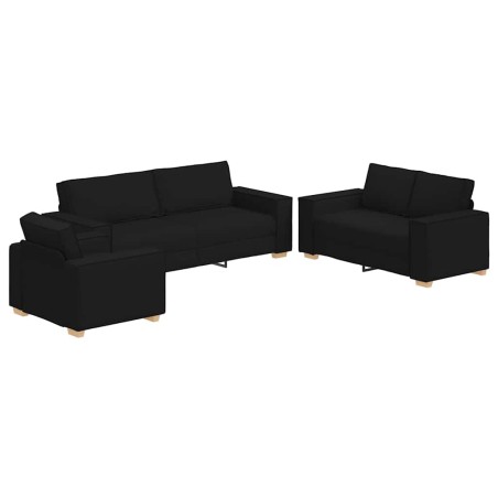 Set Divano a 3 Pezzi con Cuscini in Tessuto Nero