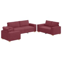 Set Divano a 3 Pezzi con Cuscini Rosso Vino
