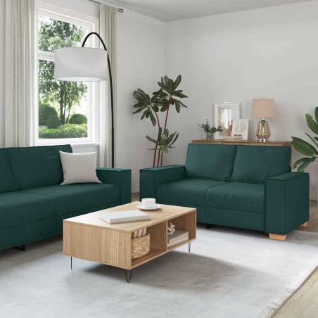 Set di divani 3 pezzi con cuscini in tessuto verde scuro