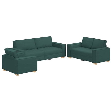 Set di divani 3 pezzi con cuscini in tessuto verde scuro