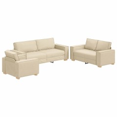 Set divano 3 pezzi con cuscini in tessuto color crema