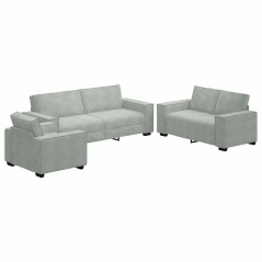 Set Divano 3 Pezzi con Cuscini in Velluto Grigio Chiaro