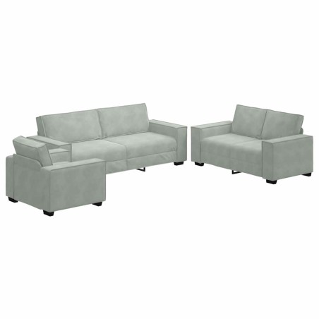 Set Divano 3 Pezzi con Cuscini in Velluto Grigio Chiaro