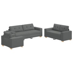 Set divano 3 pezzi grigio scuro con cuscini