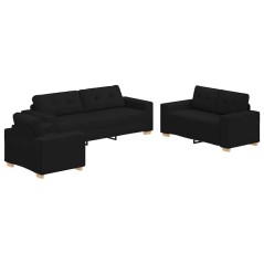 Set divano 3 pezzi con cuscini in tessuto nero