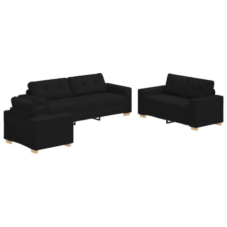 Set divano 3 pezzi con cuscini in tessuto nero