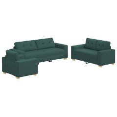 vidaXL Set Divano 3 Pezzi con Cuscini - Tessuto Verde Scuro