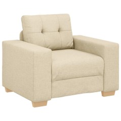 Set Divano 3 Pezzi con Cuscini in Tessuto Crema