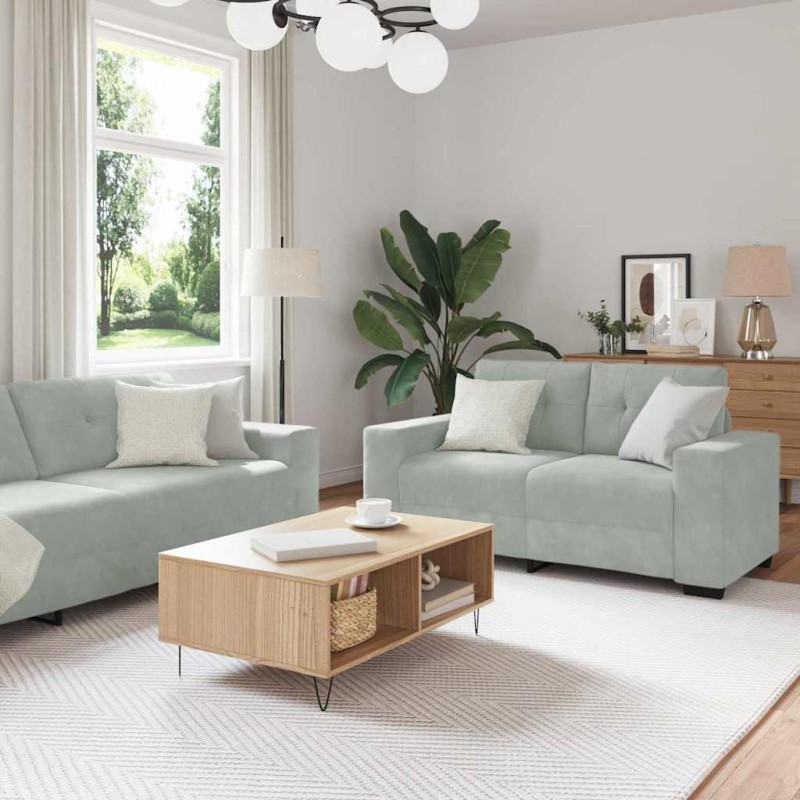 Set Divano a 3 Pezzi con Cuscini Velluto Grigio Chiaro Set Divano a 3 Pezzi con Cuscini Velluto Grigio Chiaro
