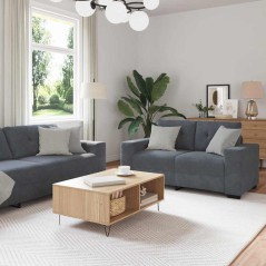 Set Divano a 3 Pz con Cuscini in Velluto Grigio Scuro