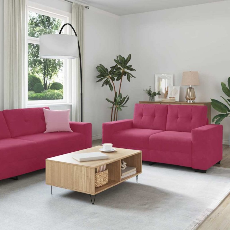 Set Divano 3 Pezzi con Cuscini Velluto Rosso Vino Set Divano 3 Pezzi con Cuscini Velluto Rosso Vino