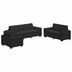 Set Divano 3 Pezzi con Cuscini Nero Velluto